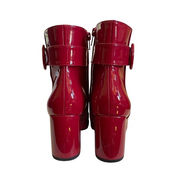 Nine West Red Patent Leather Mod Ankle Boots Size 6.5 - Picture 4 of 9